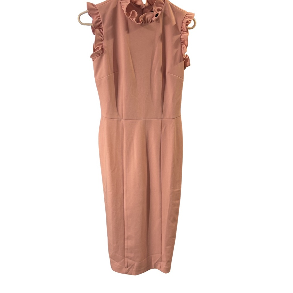 Maggy London Rose Pink Ruffle-Neck Sleeveless Midi Dress Size 2 NWT